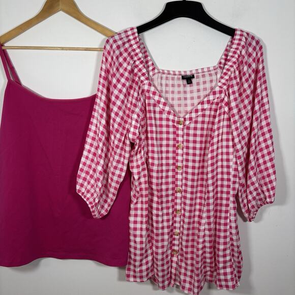 Bundle of 2 Torrid Pink Gingham Check Peasant Top Size 3X Tank Top 22 Plus - Picture 1 of 13